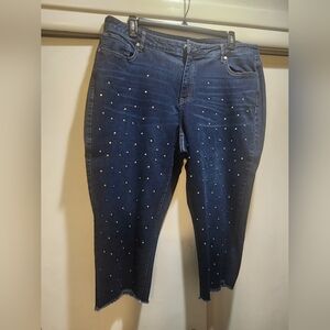 Lane Bryant Dark Blue Studded Girlfriend Crop Panta